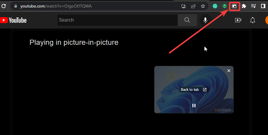 Иконка расширения Picture-in-Picture в панели инструментов