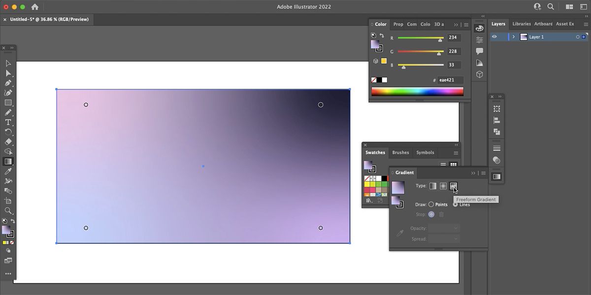 Оригинальные цветовые стопы в Freeform Gradient