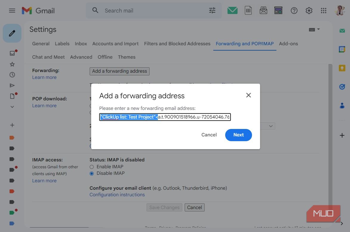 Добавление адреса пересылки в Gmail