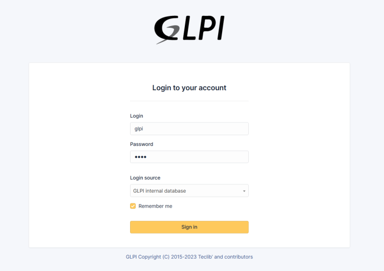 Страница входа в GLPI