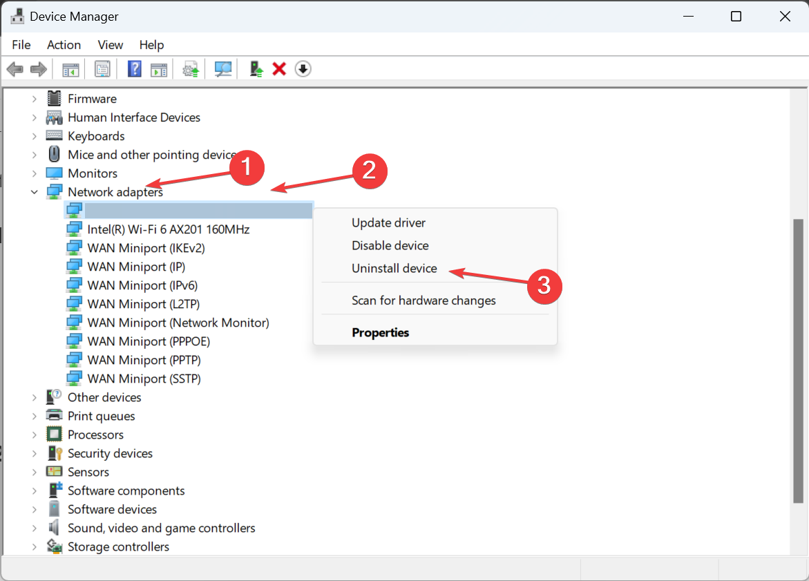 Удаление устройства в Диспетчере устройств для восстановления сотовой опции