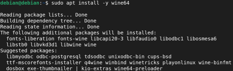 Процесс установки Wine через apt