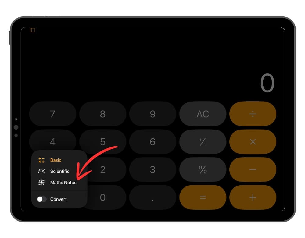 Интерфейс Math Notes в приложении Калькулятор на iPad