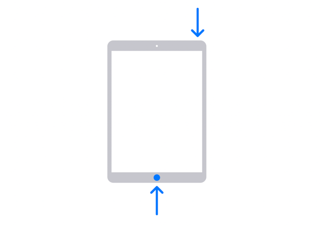 Изображение процесса принудительной перезагрузки iPad со старой кнопкой Home.