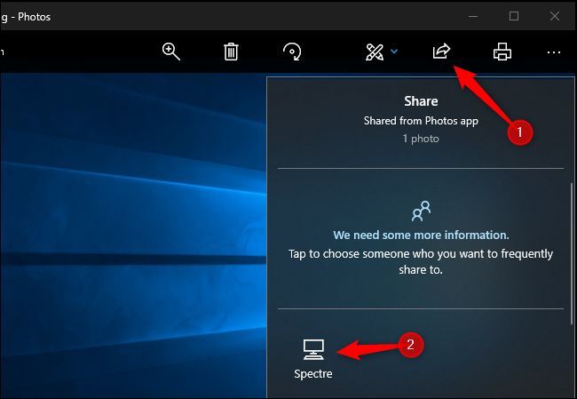 Передача фотографий из приложения Фотографии Windows 10 через Nearby Sharing