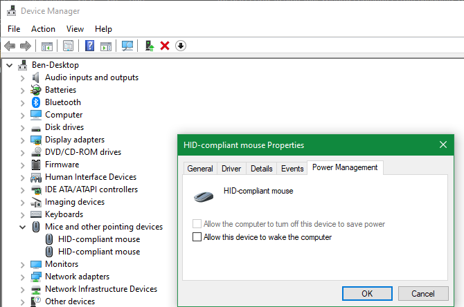 Отключение права пробуждения у устройства в свойствах устройства