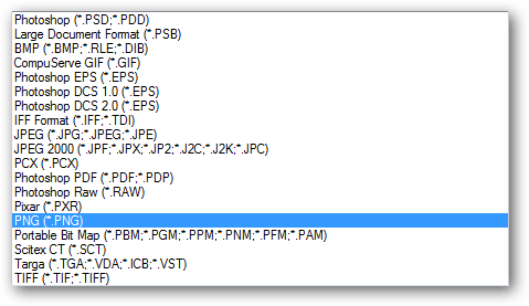 Выбор формата PNG при сохранении