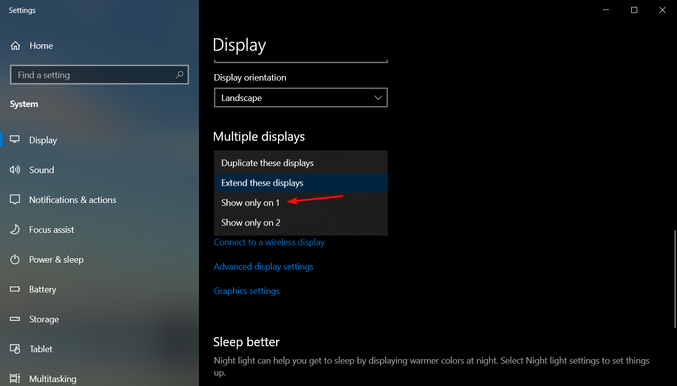 Опция «Показывать только на 1» для множественных дисплеев