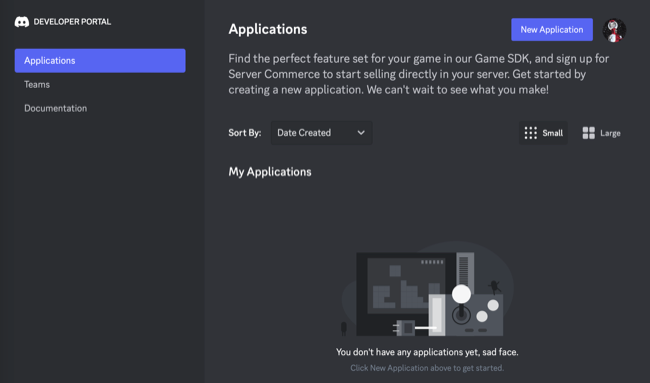 Панель разработчика Discord, где можно получить токен бота или приложения