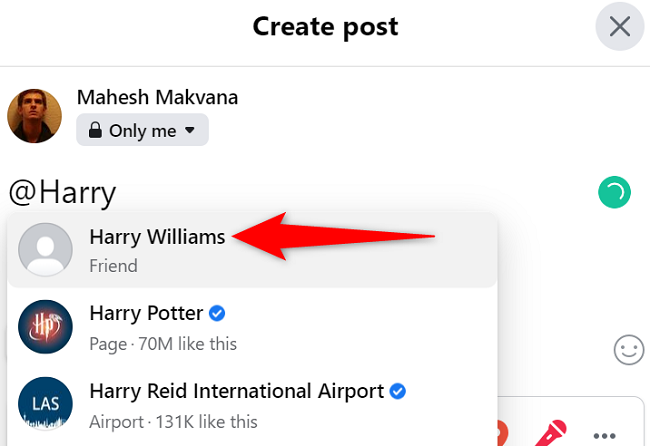 Отметьте человека в посте или комментарии
