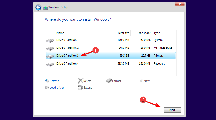 Seleziona il disco vuoto per installare Windows 11