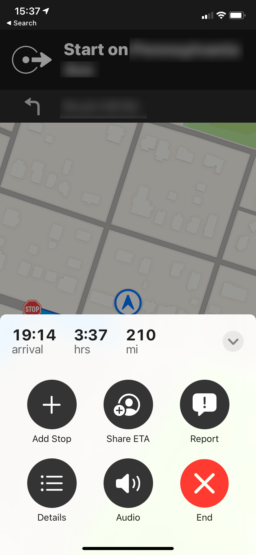 Apple Maps: добавление остановки через меню
