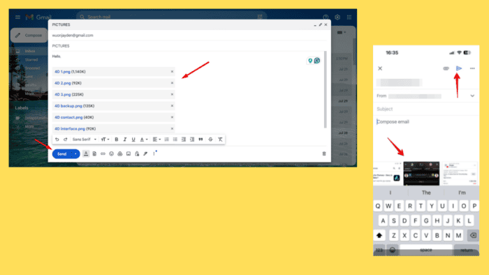 Как отправить несколько фотографий по электронной почте