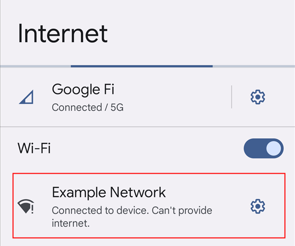 Выберите подключённую сеть «Example Network».