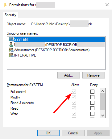Скриншот назначения полного контроля для пользователя
