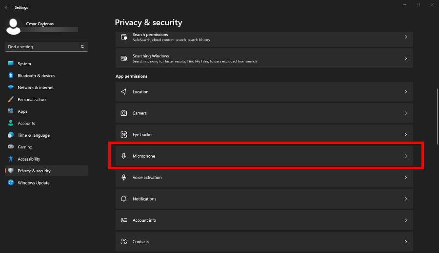 Раздел Конфиденциальность и безопасность в Windows — параметры микрофона