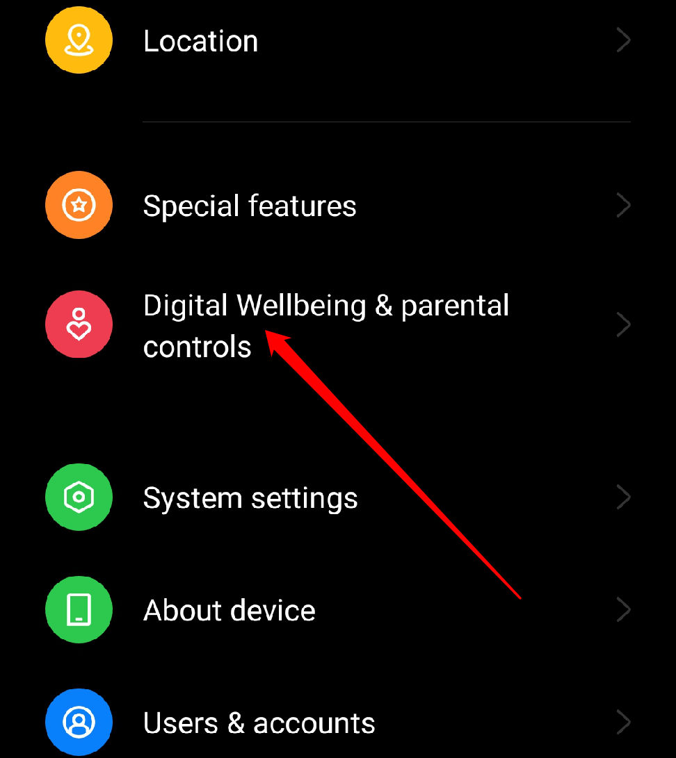 Нажмите Digital Wellbeing и родительский контроль