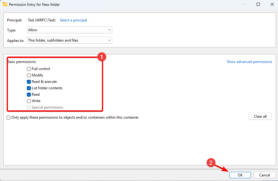 Настройка индивидуальных разрешений: список флагов разрешений