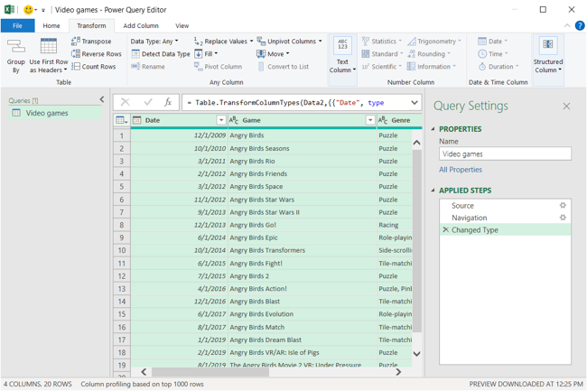 Выбор столбцов в Power Query Editor
