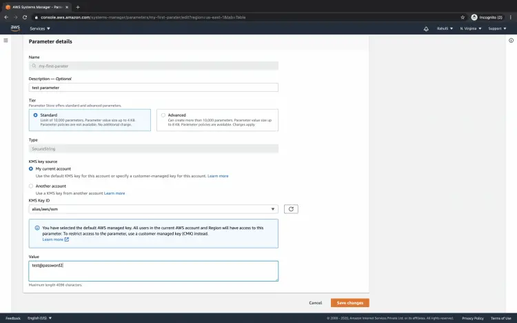 Редактирование параметра — изменение значения