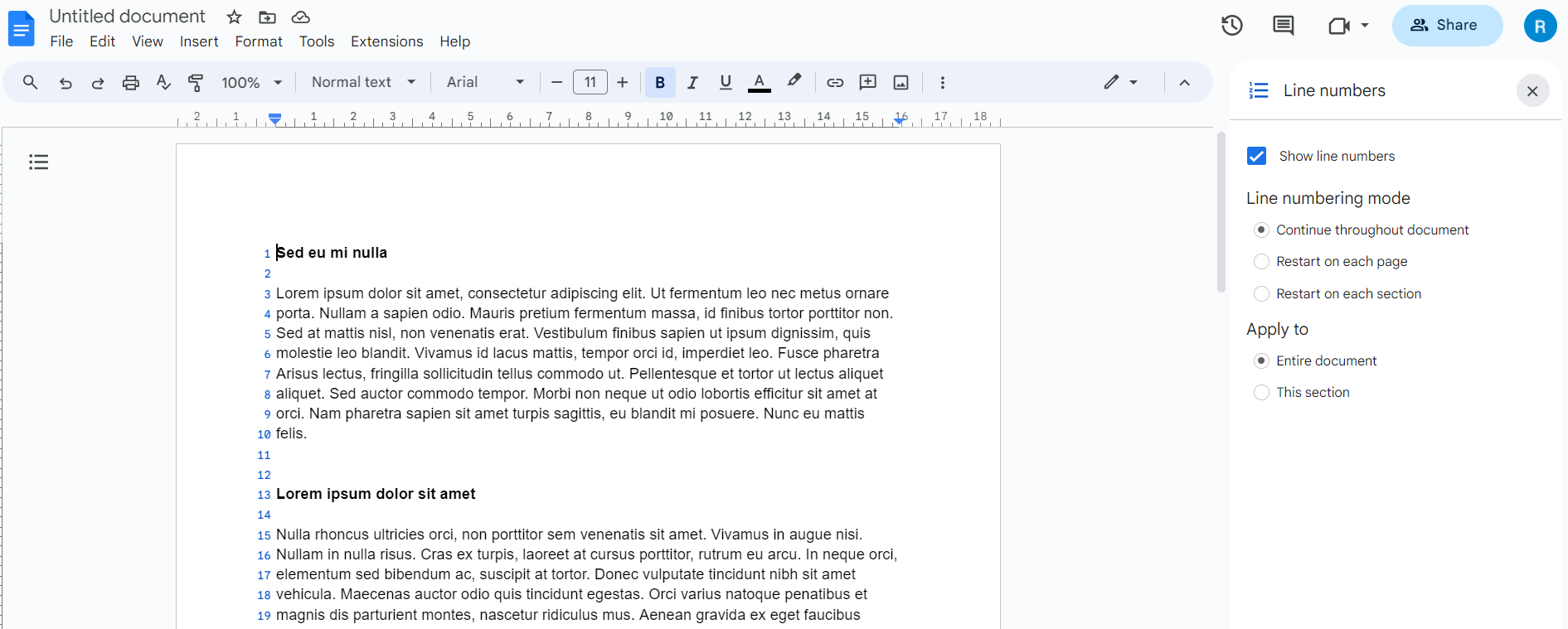Опции выбора области применения нумерации