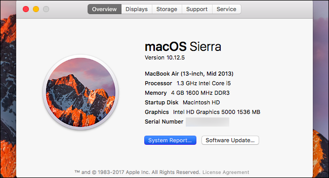 Кнопка «Отчёт о системе» в окне «Об этом Mac»