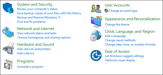 Изменить вид панели управления в Windows