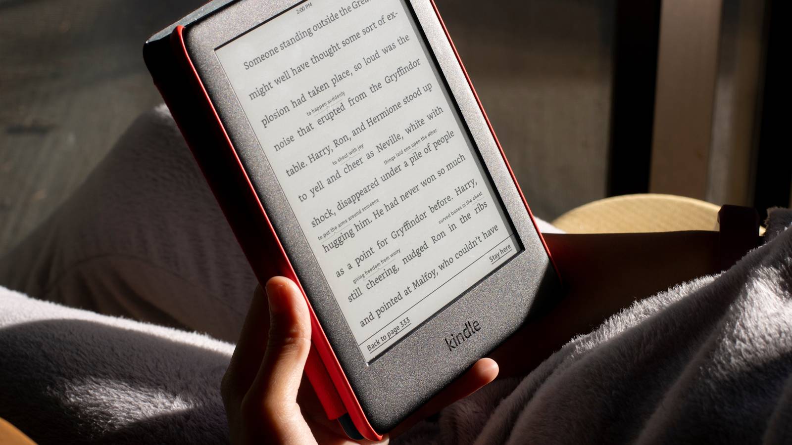 человек читает Kindle на солнце
