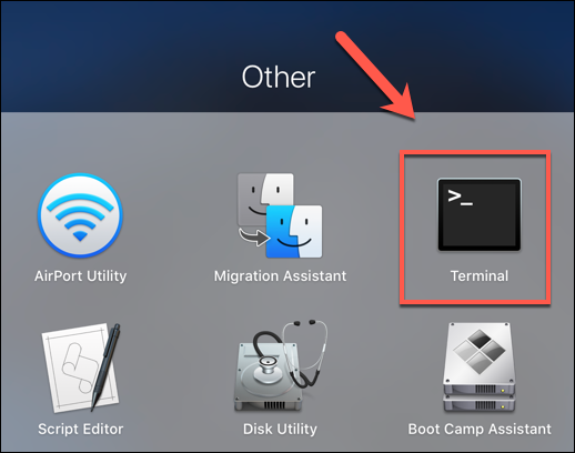 Откройте приложение Терминал через Launchpad или Spotlight на macOS