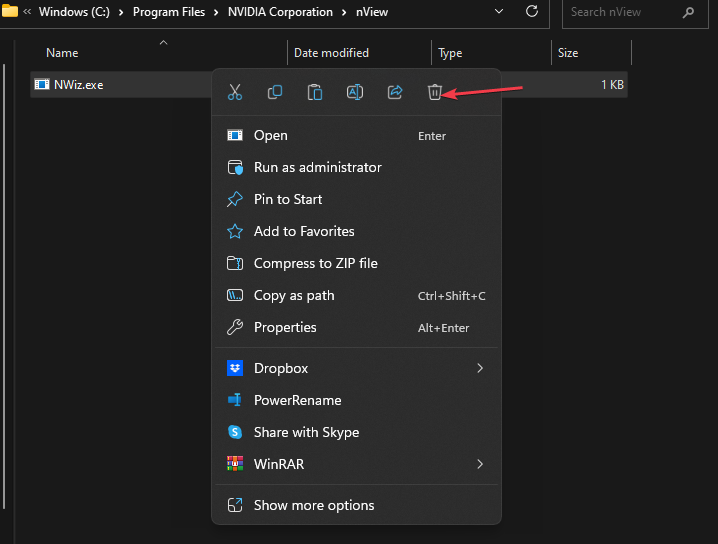Удаление файла NWiz.exe в Проводнике Windows