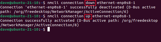 Команда nmcli connection down в терминальном окне