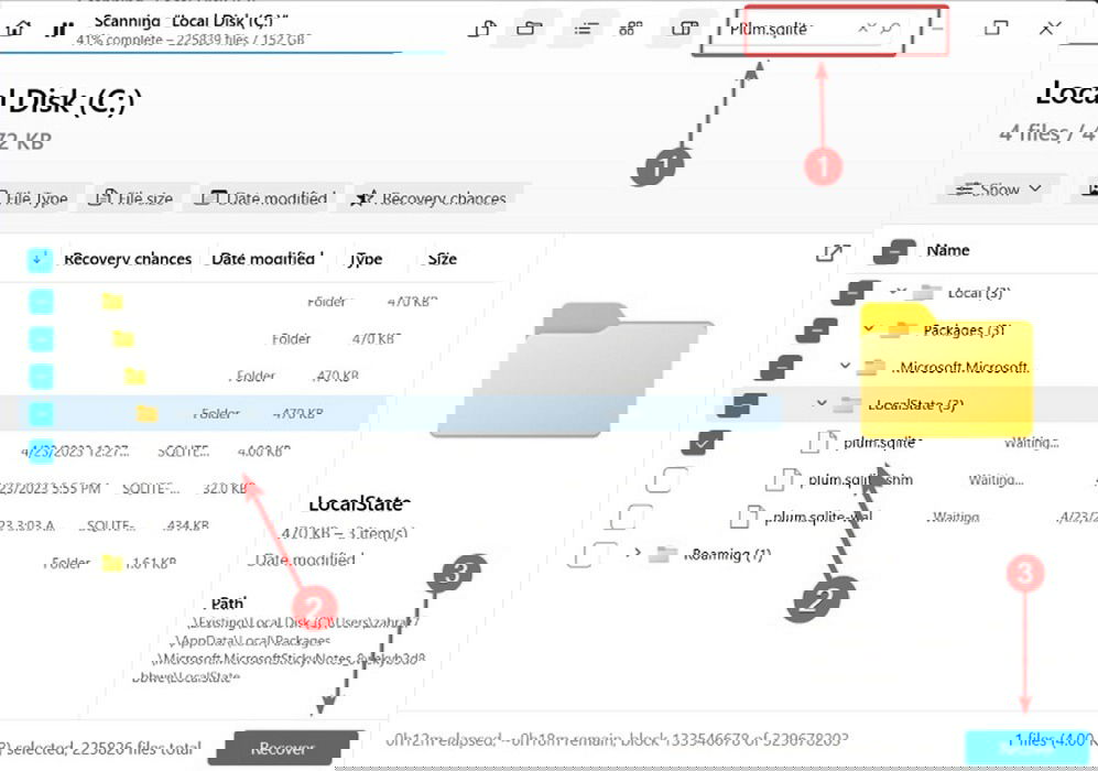 Поиск файла plum.sqlite в результатах сканирования Disk Drill
