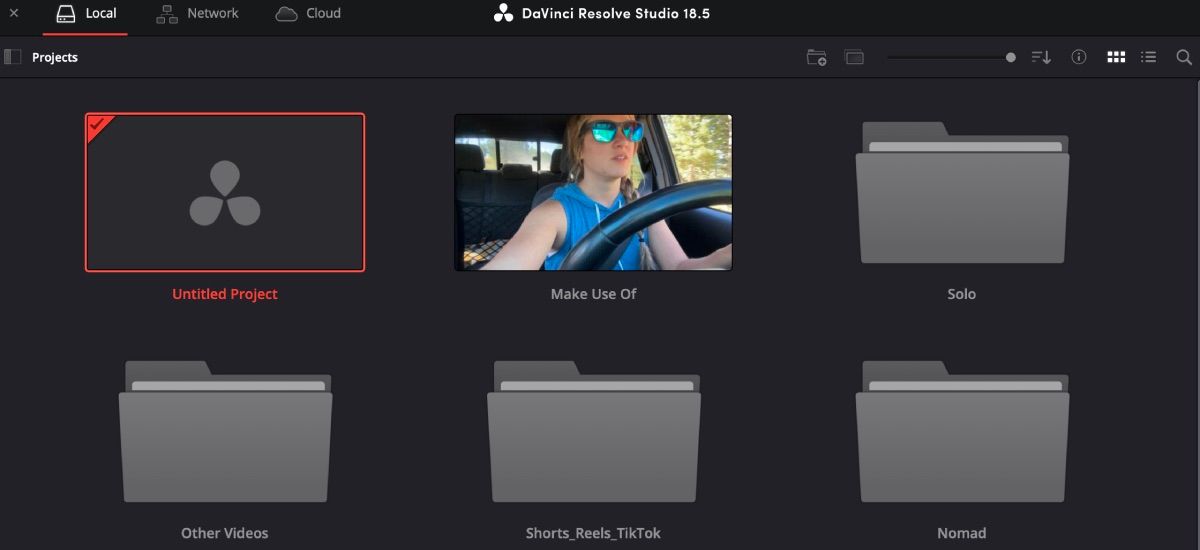 Окно Project Manager DaVinci Resolve