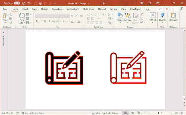 Результат вставки формата на значок