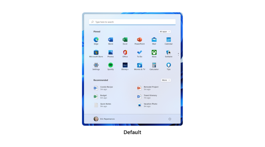 Опция Default для возврата к сбалансированному виду меню Пуск