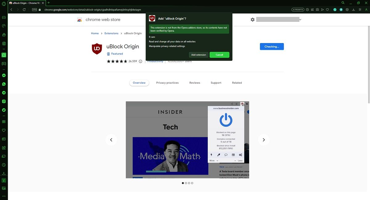 Opera Add Extension Confirmation Google Web Store