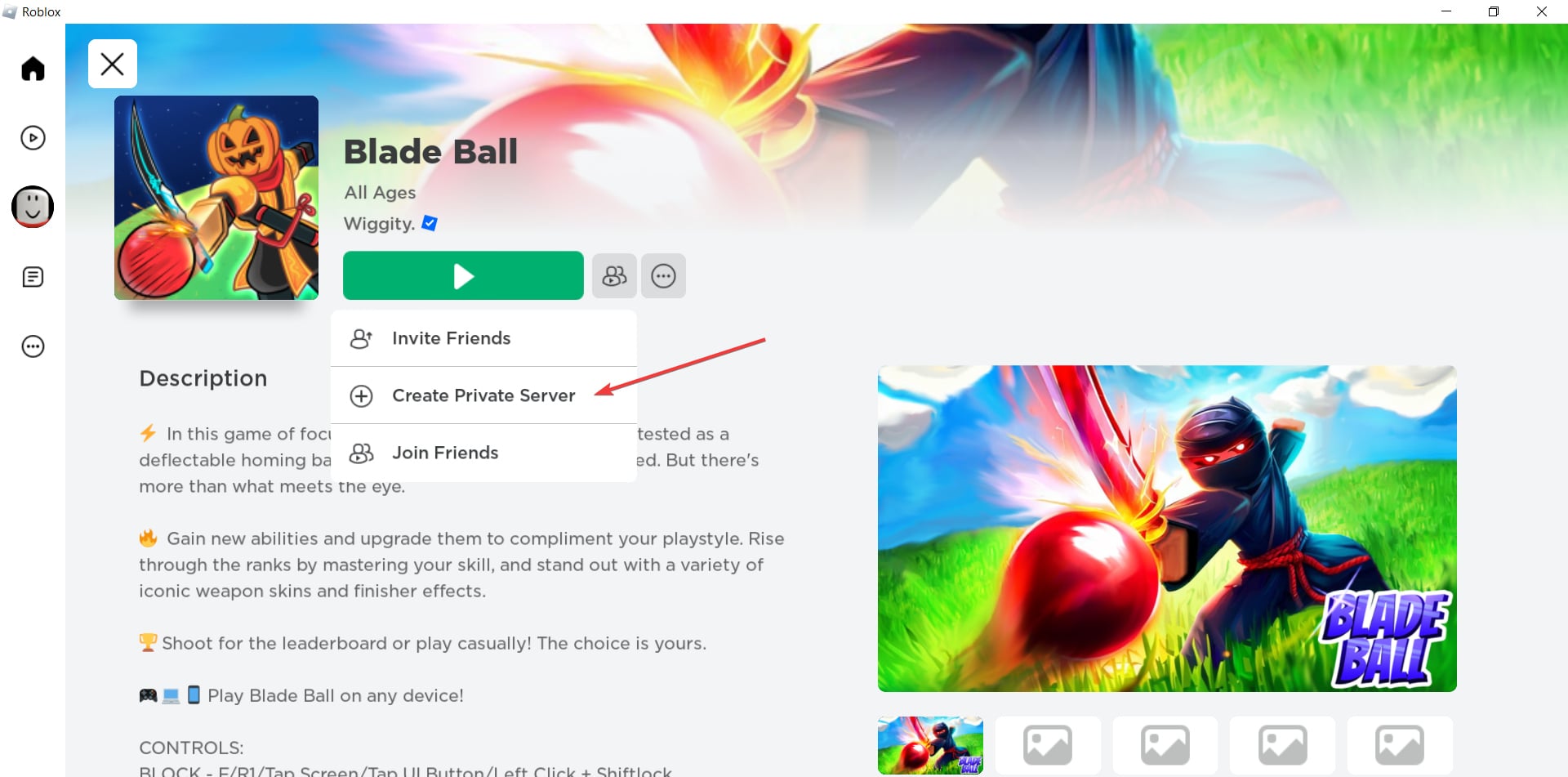 Кнопка «Создать приватный сервер» в интерфейсе игры на ПК