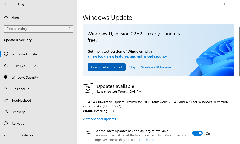 Окно Windows Update с предложением обновления до Windows 11.