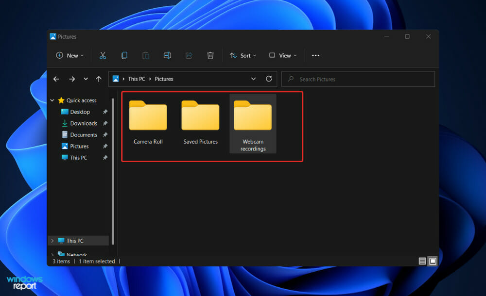 Папка с записями камеры в Windows 11