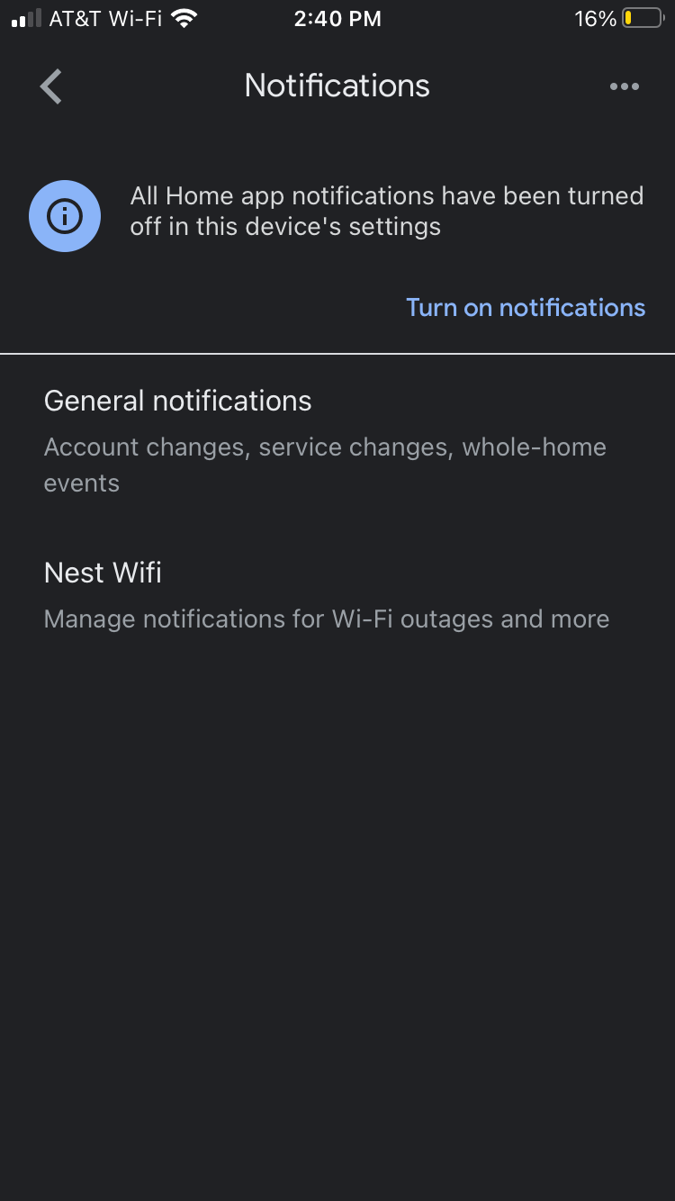 Экран настроек Google Home на iPhone