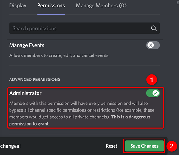 Включите опцию Administrator и сохраните изменения