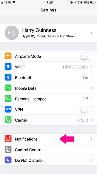 Системные настройки iOS: уведомления для Facebook