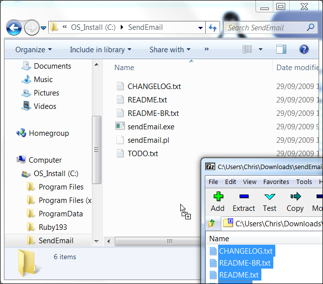 Содержимое папки с SendEmail