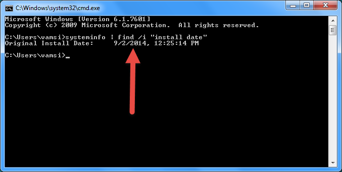 Вывод systeminfo с датой установки Windows 7