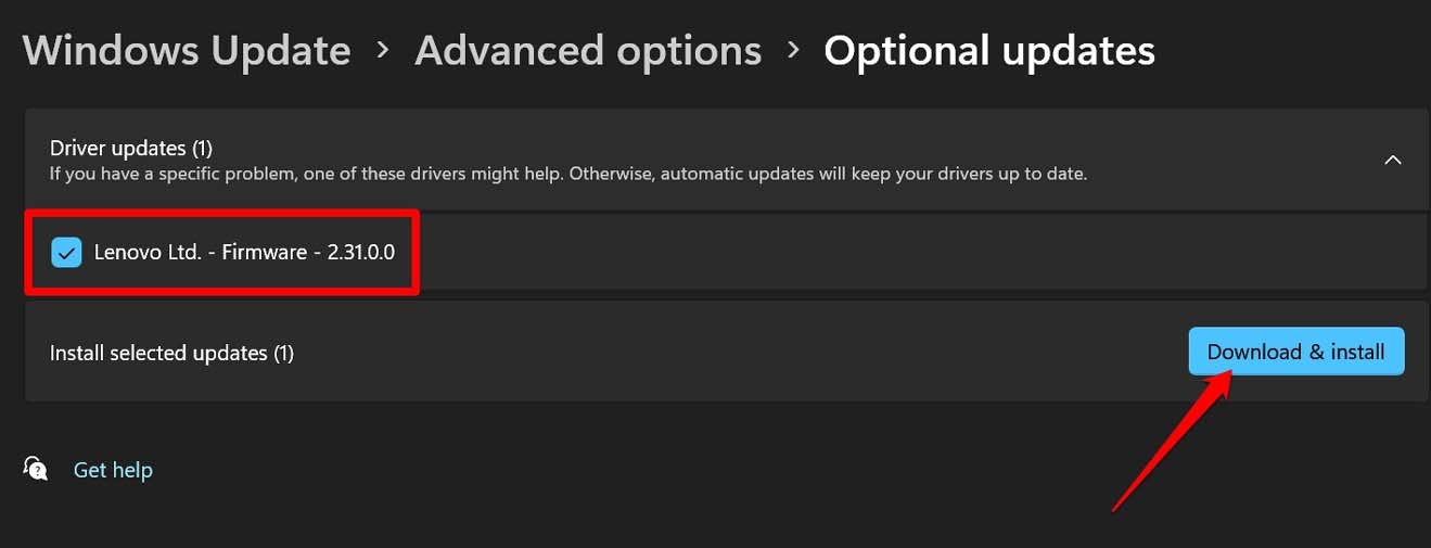 Загрузка необязательных обновлений Windows