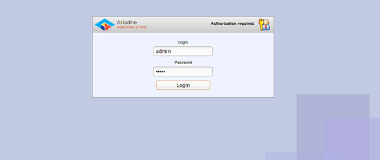 Страница входа в Ariadne CMS
