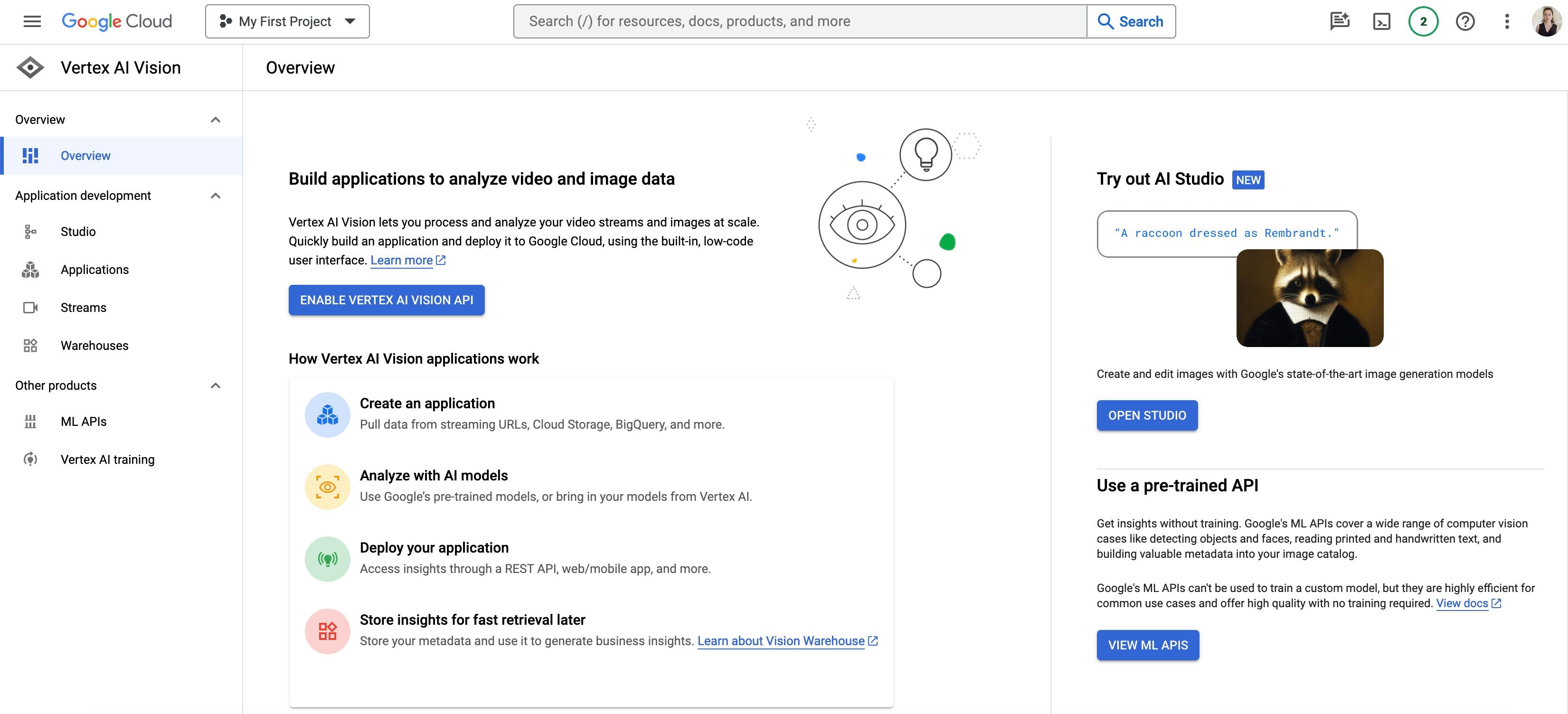 Страница информации Vertex AI Vision в Google Cloud.