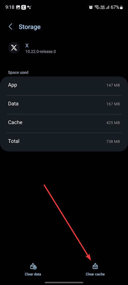 Botão para limpar cache do app X
