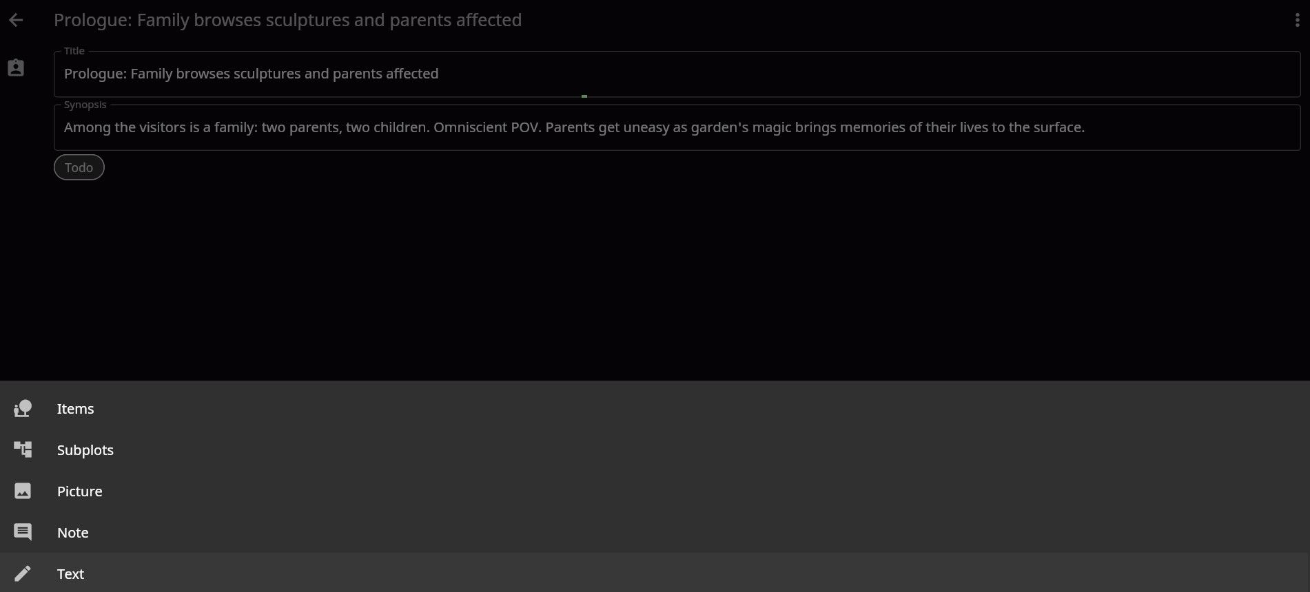 Писание сцены в Novelist