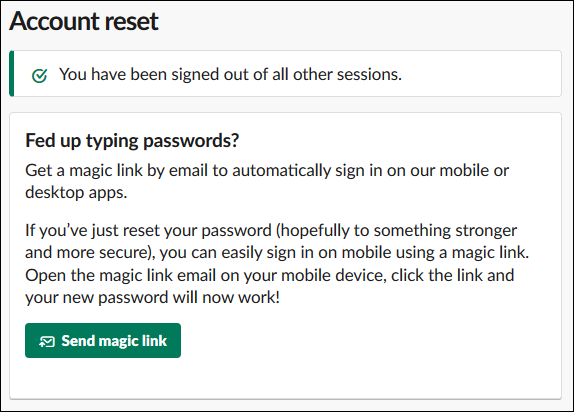 Опция Slack «Отправить магическую ссылку»